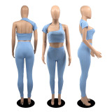 Solid color irregular backless short-sleeved casual trousers two-piece suit