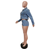 Denim casual suit stretch shorts denim suit