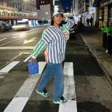 Striped Button Pocket Front Short Back Long Contrast Shirt