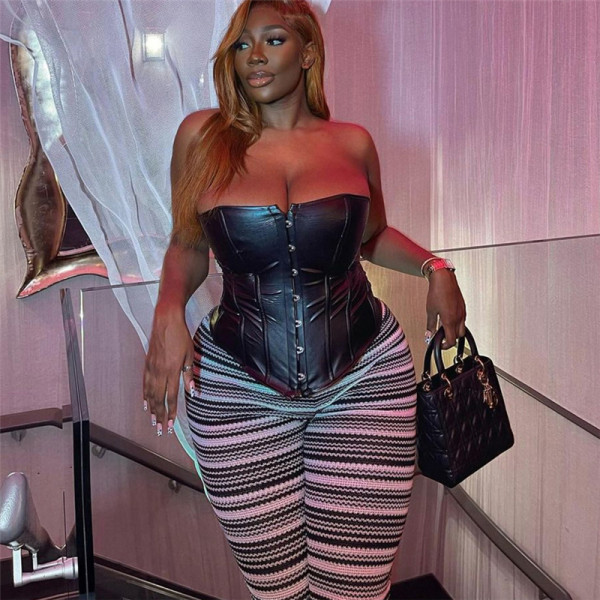 Sexy Contrast Stripe Stitching High Waist Thin Breathable Tight Casual Pants
