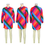 Fashion Sexy Pleated Rainbow Print Dress