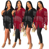 women's fashion fringed shirt long sleeve top