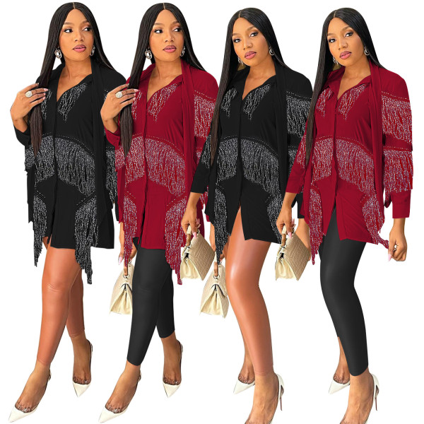 women's fashion fringed shirt long sleeve top