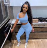 Solid color irregular backless short-sleeved casual trousers two-piece suit