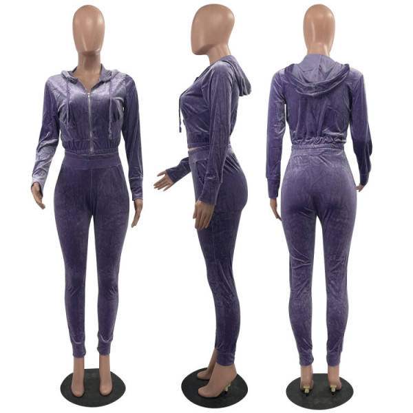 Fashion and leisure new Korean velvet two-piece suit