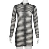 Sexy Slim Yarn Yarn Long Sleeve Dress