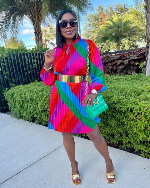 Fashion Sexy Pleated Rainbow Print Dress