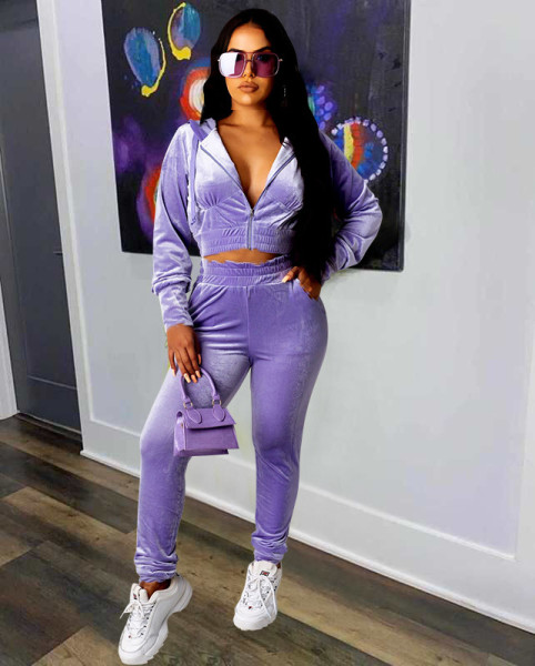 Fashion and leisure new Korean velvet two-piece suit