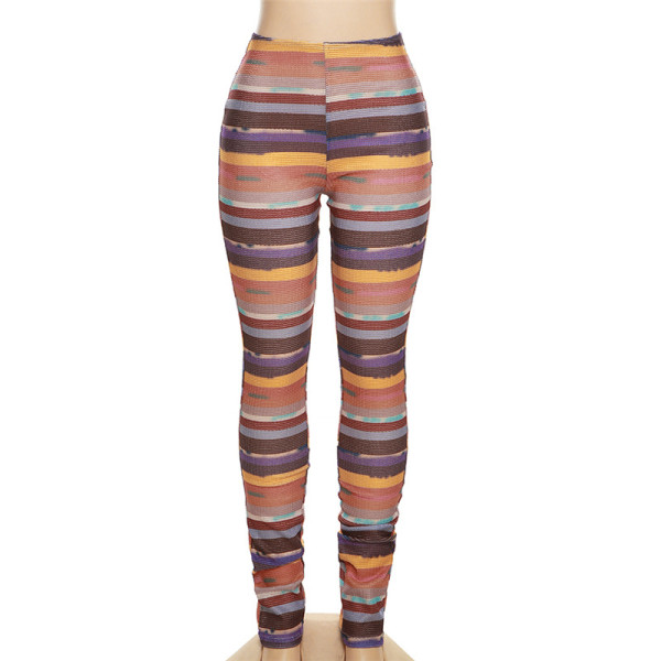 Sexy Contrast Stripe Stitching High Waist Thin Breathable Tight Casual Pants