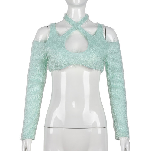 Women's Sexy Slim Fit Cropped Navel Cutout Bright Pine Needle Top