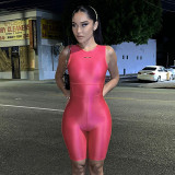 Solid color letter print sleeveless tight hip lifting shorts Jumpsuit