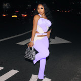Fashion suit printed contrast color one shoulder top hip pants sports suit