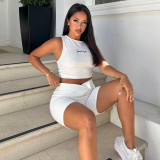 Letter embroidery casual tight peach hip lifting Sports Shorts Set