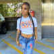 Printed letters round neck tights short sleeve T-shirt