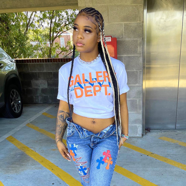 Printed letters round neck tights short sleeve T-shirt