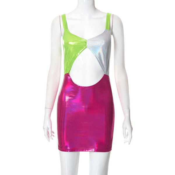Contrast color matching suspender belt buttock wrap short skirt strapless dress