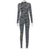 Fashionable wooden ear edge round neck long sleeve trousers casual suit