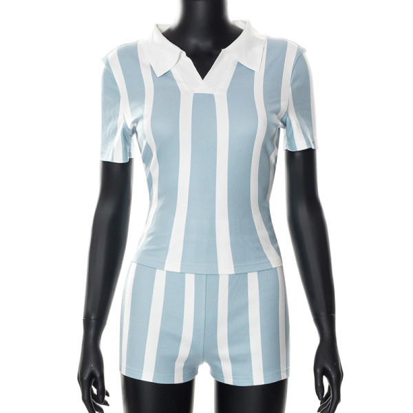 Casual suit color matching printing short sleeve Lapel shirt casual pants two-piece set