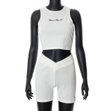 Letter embroidery casual tight peach hip lifting Sports Shorts Set