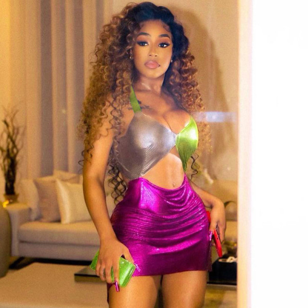 Contrast color matching suspender belt buttock wrap short skirt strapless dress