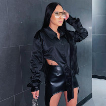 Fashion casual Lapel long sleeve solid color shirt top