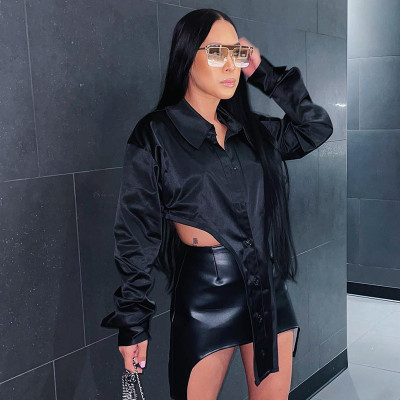 Fashion casual Lapel long sleeve solid color shirt top