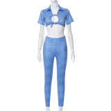 Sexy corny T-shirt high waist hip pants suit