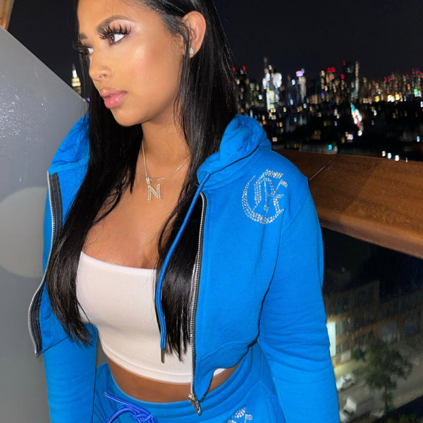 Sexy navel revealing long sleeve hot drill Hoodie drawstring shorts