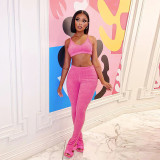 Solid color sleeveless sexy suspender high waist slim fitting Pants Set