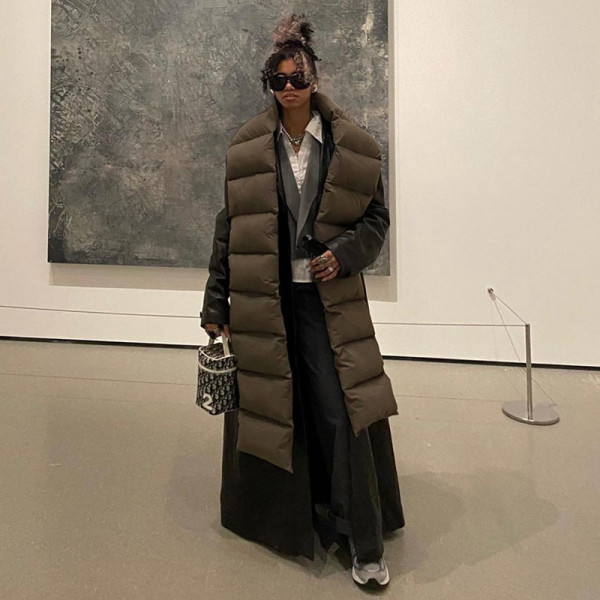 Solid color fashion trend street shot lengthened cotton jacket scarf