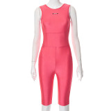 Solid color letter print sleeveless tight hip lifting shorts Jumpsuit