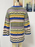 Women's Knitwear Women's Rainbow Striped Pullover Mid Length Women's Sweater
