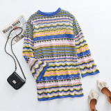 Women's Knitwear Women's Rainbow Striped Pullover Mid Length Women's Sweater