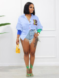 Casual Fashion Colorful Thread Stitching Colorful Button Cardigan Letter Embroidered Shirt F200