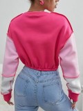 Cropped Fleece Contrast Panel Crew Neck Sweatshirt