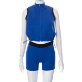 Letter Print Crew Neck Tank Top High Waist Skinny Shorts Set