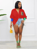 Casual Fashion Colorful Thread Stitching Colorful Button Cardigan Letter Embroidered Shirt F200