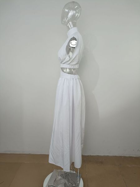 Fashionable temperament sleeveless large swing high waist long skirt solid color simple vest dress