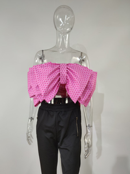 Sexy Fashion Print Backless Tube Top Big Bow Top