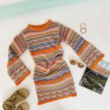 Women's Knitwear Women's Rainbow Striped Pullover Mid Length Women's Sweater