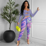 Solid Color Top and Screen Print Pants Two Piece Set