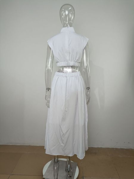 Fashionable temperament sleeveless large swing high waist long skirt solid color simple vest dress