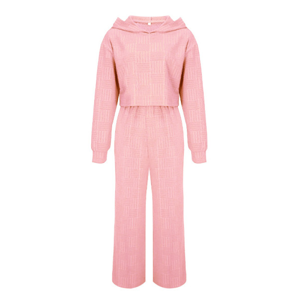Winter Casual Fashion Long Sleeve Hooded Sweater Wide Leg Pants Two Piece Set