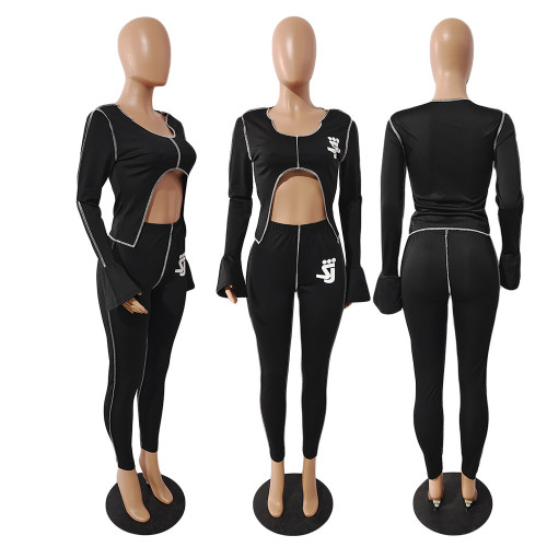 Plus Size Women's Personality Long Sleeve Line Sports Suit