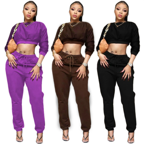 Two-piece solid color waistless sports suit