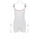 Solid color slim girl style chest collage bow open back suspender jumpsuit