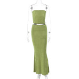 Temperament wrapped chest exposed navel street niche style lotus leaf long skirt suit