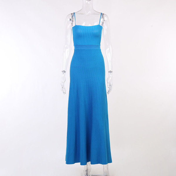 Sexy Solid Color Wool Knit Sling Skirt Dress