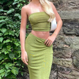 Temperament wrapped chest exposed navel street niche style lotus leaf long skirt suit