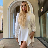 Solid Color Casual Hooded Long Sleeve Pleated Slim Short Dress